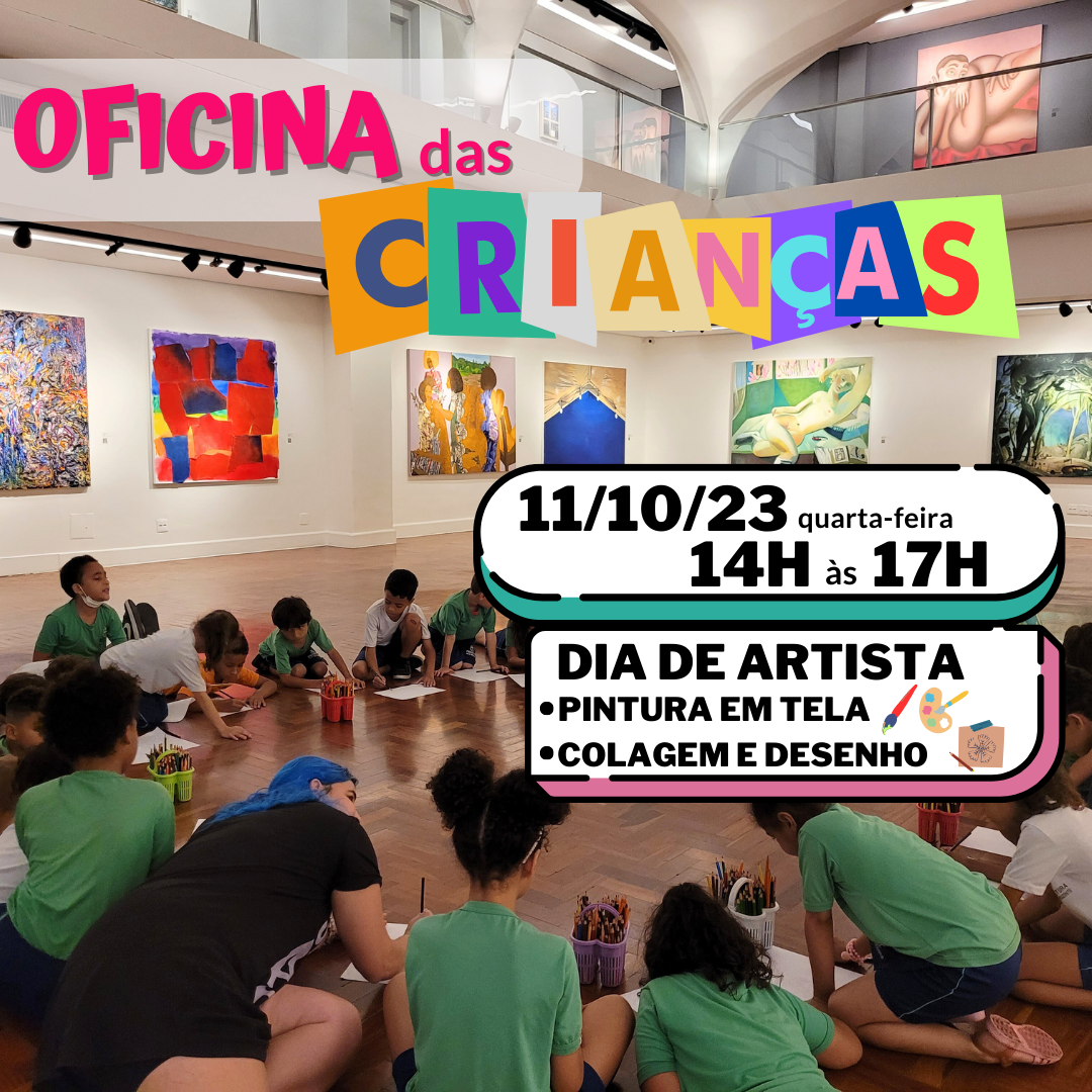 Dia das Crianças no Museu Inimá de Paula – 11/10/23 (quarta-feira) de 14h às 15h / Oficina de Pintura em tela e Desenhos e Colagem