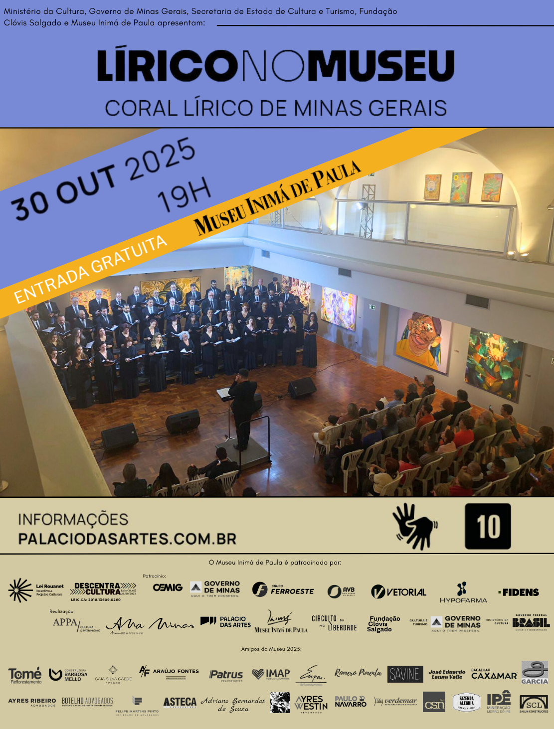 🎶 Lírico no Museu — Coral Lírico de Minas Gerais no Museu Inimá de Paula 30/10 – 19h