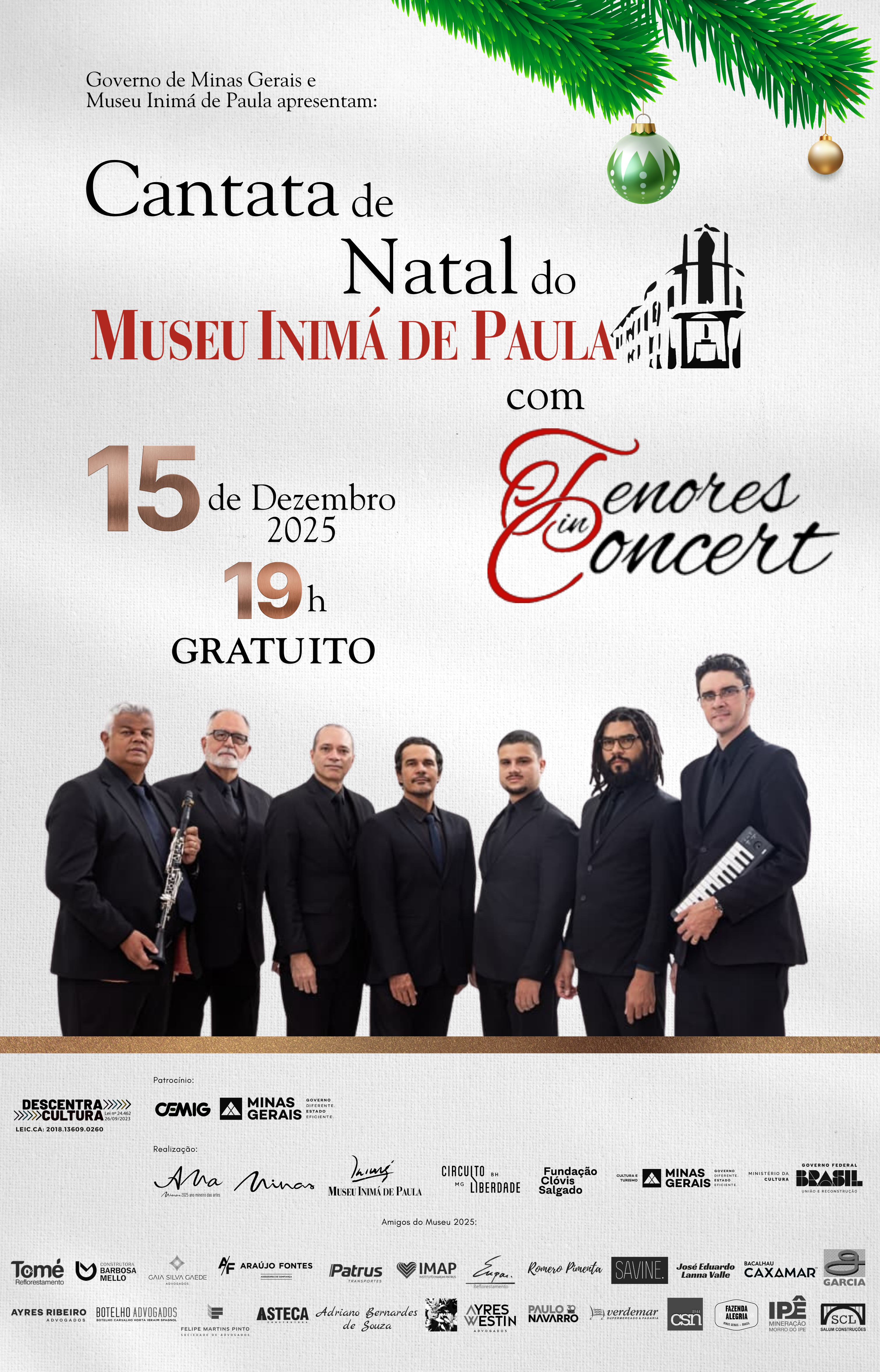 Cantata de Natal no Museu Inimá de Paula com Tenores in Concert – 15 de Dezembro às 19h