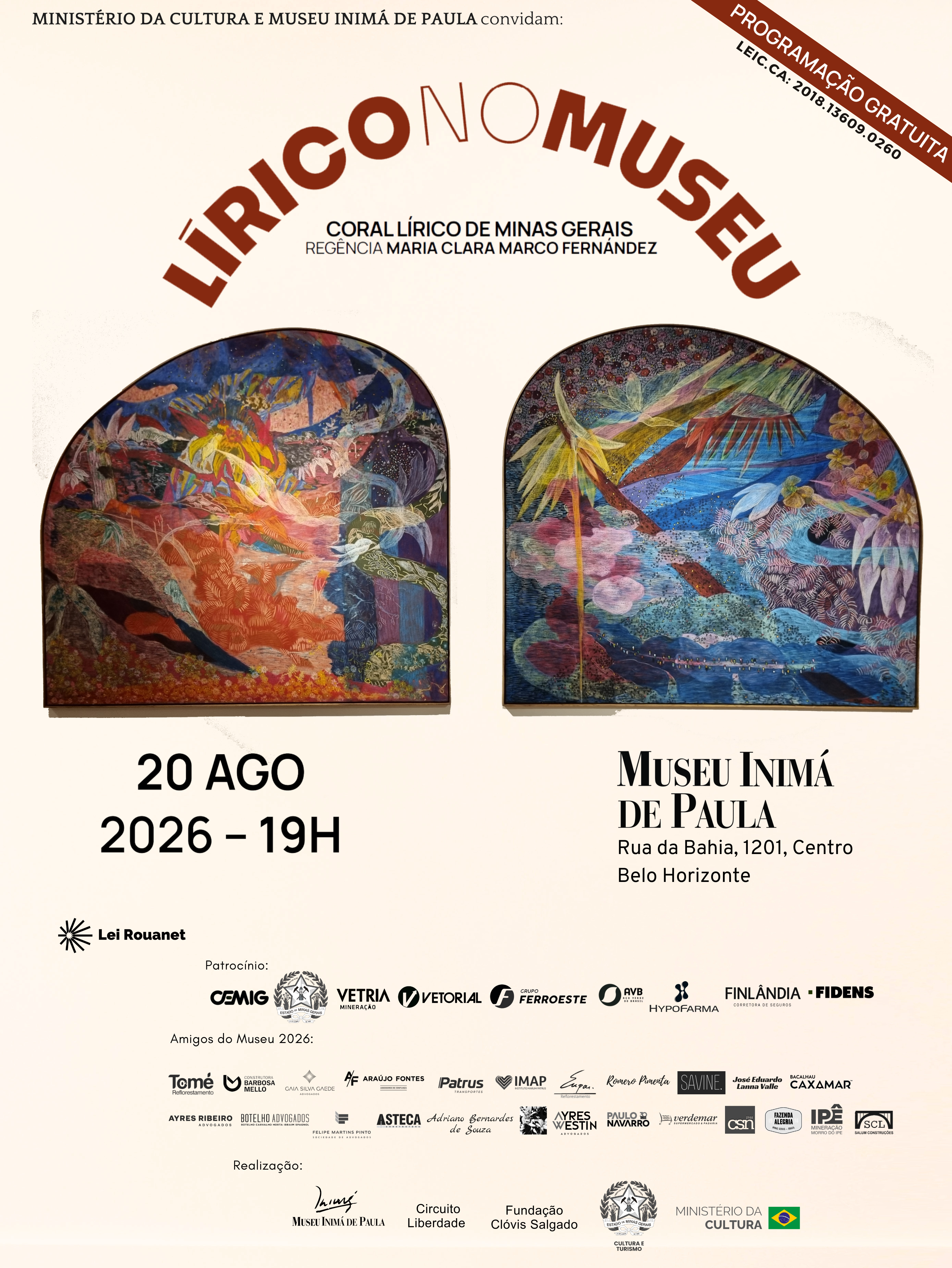 Lírico no Museu Inimá de Paula, 20 de agosto 19h GRATUITO